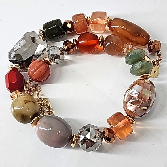 Chico's Orange Sage Gold Tone Stones & Baubles Necklace - Picture 8 of 14